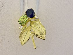 Photo1: K18YG GREEN TOURMALITE/PERIDOT/DIA PENDANT