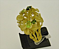 Photo2: K18YG GREEN TOURMARINE/PERIDOT/DIA RING