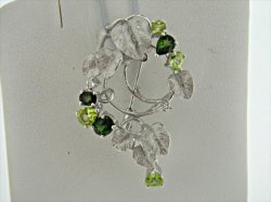 Photo1: K18WG GREEN TOURMARINE/PERIDOT/DIA BROOCH