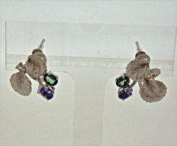 Photo1: K18WG GREENT OURMARINE/ZOISITE/DIA EARRING