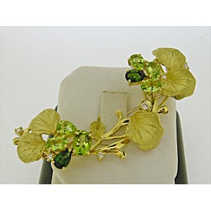 Photo: K18YG GREEN TOURMARINE/PERIDOT/DIA BROOCH