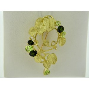 Photo: K18YG GREEN TOURMARINE/PERIDOT/DIA BROOCH