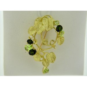 Photo: K18YG GREEN TOURMARINE/PERIDOT/DIA BROOCH