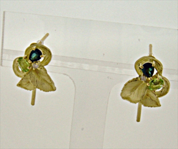 Photo1: K18YG GREEN TOURMARINE/PERIDOT/DIA EARRING