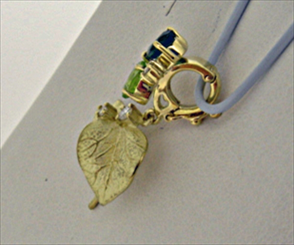 Photo2: K18YG GREEN TOURMARINE/PERIDOT/DIA PENDANT