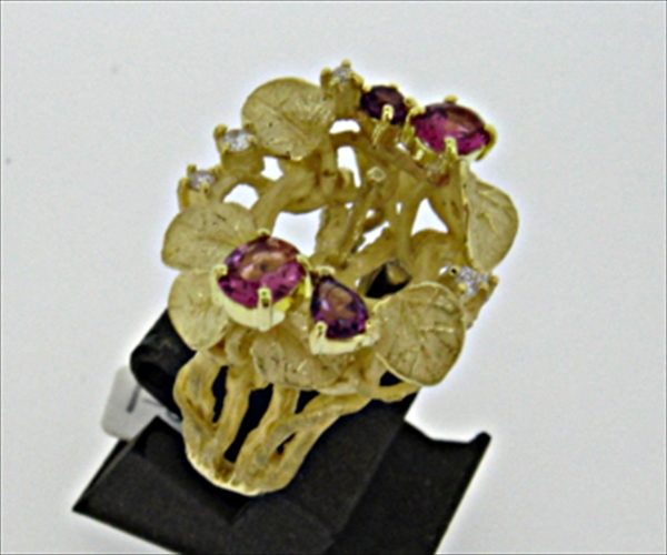 Photo3: K18YG PINK TOURMARINE/RHODONITE GARNET/DIA RING